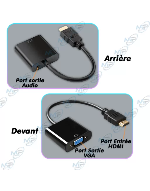 ADAPTATEUR HDMI MALE VERS VGA FEMELLE AVEC AUDIO