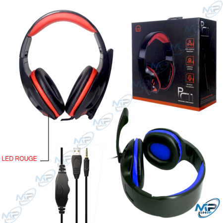🎧 Casque Gaming P01 LED Rouge – Micro Intégré, Son Stéréo HD, Jack 3.5mm + USB Multiplateforme