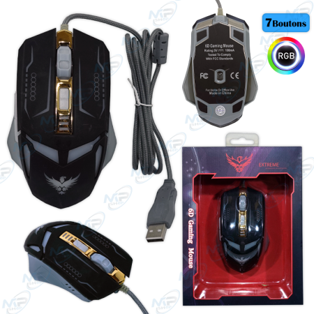 🖱️ Souris Gamer RGB 6D Extreme – 7 Boutons, Haute Précision, Design Gaming USB