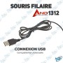 🖱️ Souris filaire USB AND Technology AND-1312 – Souris optique ergonomique pour PC et ordinateur portable
