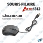 🖱️ Souris filaire USB AND Technology AND-1312 – Souris optique ergonomique pour PC et ordinateur portable