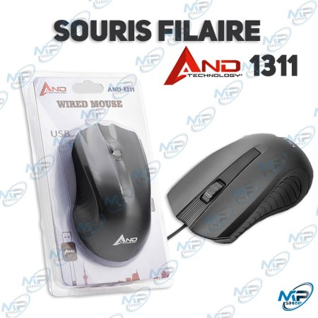 🖱️ Souris filaire USB AND Technology AND-1311 – Souris optique ergonomique pour PC et laptop