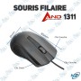 🖱️ Souris filaire USB AND Technology AND-1311 – Souris optique ergonomique pour PC et laptop