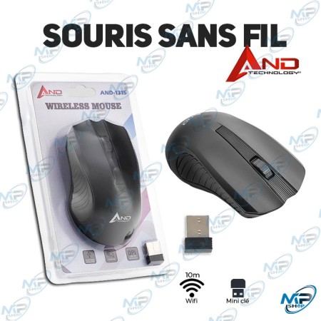 🖱️ Souris sans fil AND Technology AND-1315 – Souris wireless 2.4GHz USB ergonomique avec DPI réglable