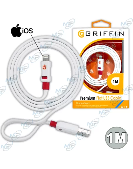 ⚡Câble USB Plat Premium Griffin 1m pour iPhone/iOS – Charge & Synchro Anti-nœuds