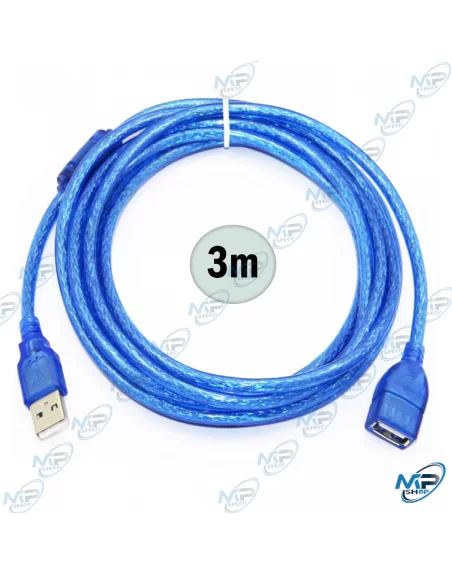 CÂBLE EXTENSION USB 3M BLEU BLINDÉE