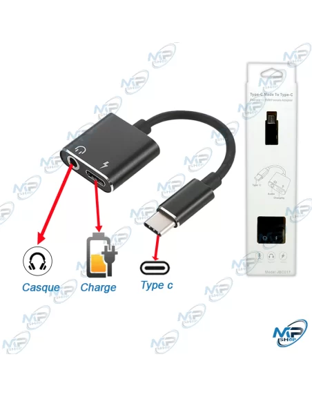 ADAPTATEUR USB TYPE C VERS TYPE C FEMELLE/JACK AUDIO 3.5