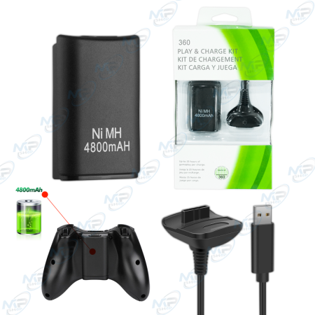 🔋 Batterie Rechargeable Xbox 360 4800mAh + Câble Play & Charge – Kit Recharge Manette Xbox 360