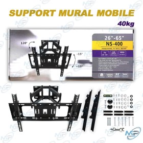 📺 Support TV Mural Orientable 26”–65” – Bras Articulé Inclinable 40KG VESA Universel