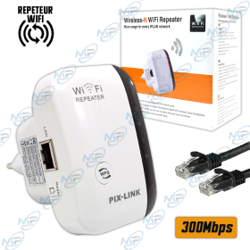📡 Répéteur WiFi PIX-LINK 300 Mbps avec Port LAN – Amplificateur de Signal WiFi + Connexion Ethernet