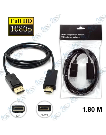 🔌Câble Adaptateur DisplayPort vers HDMI – Full HD 1080p – Longueur 1.80m
