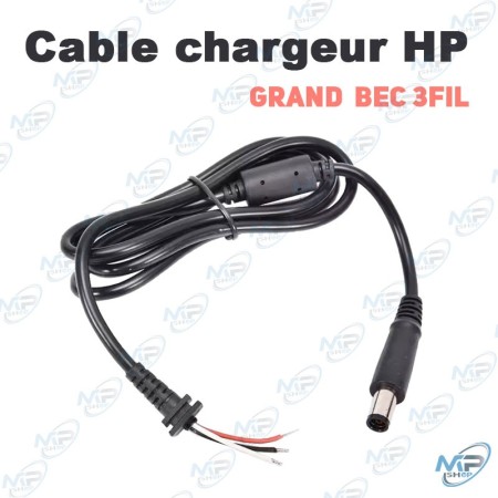 🔌 Câble Chargeur PC HP Grand Bec 3 Fils – Câble d’Alimentation pour Ordinateur Portable Dell