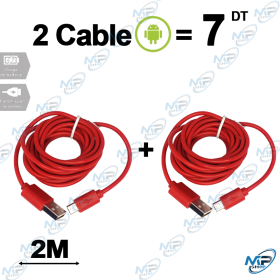 🔌 Lot de 2 Câbles Micro USB Android 2M Rouge – Charge Rapide & Transfert de Données