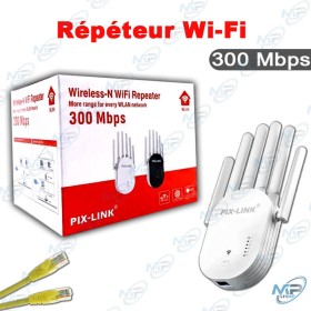 📡 Répéteur Wi-Fi PIX-LINK 300 Mbps avec 6 Antennes – Amplificateur de Signal Sans Fil et Port RJ45