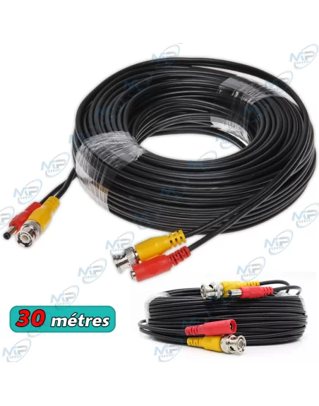 🔭 Câble BNC/DC 30m Longue Portée Pro pour Installation Caméra