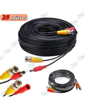 🚀 Câble BNC/DC 25m Qualité Pro pour Vidéosurveillance HD