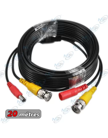 🔒 Câble BNC/DC 20m Tout-en-Un pour Caméra de Surveillance Pro