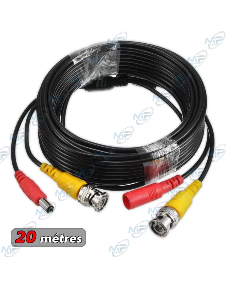 🔒 Câble BNC/DC 20m Tout-en-Un pour Caméra de Surveillance Pro