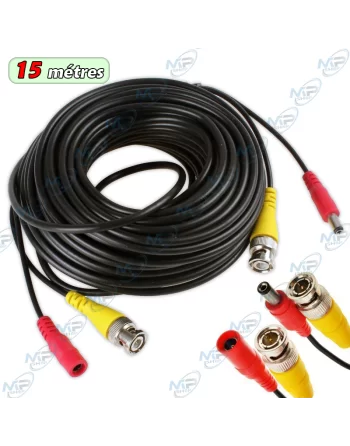 ⚡Câble Vidéo BNC + Alimentation 15m pour Caméra CCTV Professionnel