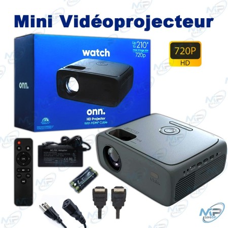 🎥 Mini Vidéoprojecteur ONN HD 720P HDMI – Écran Géant Jusqu'à 210 Pouces avec Télécommande