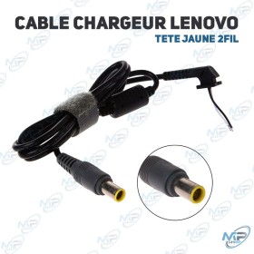 🔌 Câble Chargeur Lenovo Tête Jaune 2 Fils – Cordon de Remplacement pour Alimentation PC Portable Lenovo