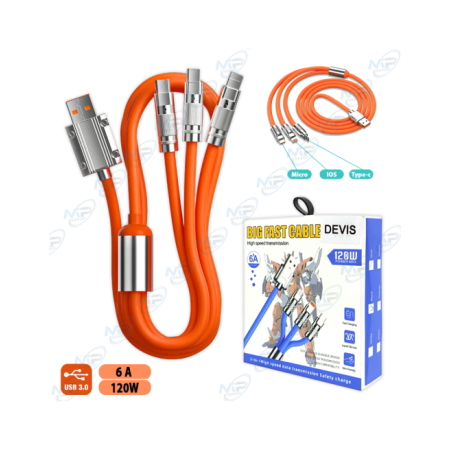 ⚡ Câble Magnétique 3-en-1 120W Charge Rapide USB 3.0 – Type-C, Lightning et Micro USB – Transfert Haute Vitesse 6A