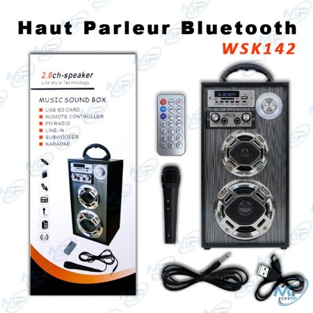 🔊 Haut-Parleur Bluetooth Portable WSK142 – Enceinte Sans Fil avec Microphone, Télécommande, Radio FM, USB et Carte SD