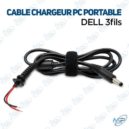 🔌 Câble Chargeur PC Portable Dell 3 Fils 4.5 x 3.0 mm – Câble d’Alimentation de Remplacement 120 cm