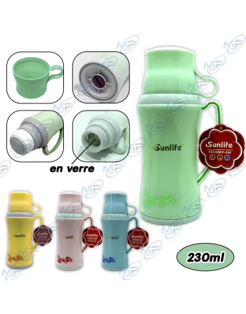 ☕Thermos Verre Rétro 230ml Sunlife - Bouteille Isotherme Tasse Intégrée