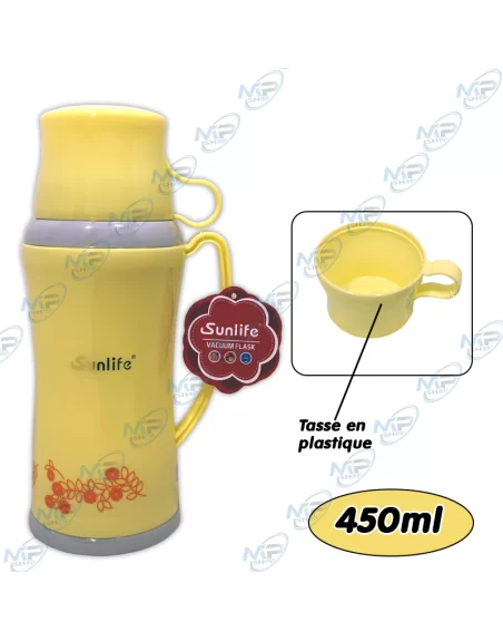 🍵Thermos Verre Isotherme Sunlife 450ml - Bouteille + Tasse