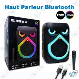 🔊 Haut-Parleur Bluetooth RGB MS-2046BT-W Portable avec Microphone Sans Fil, USB, TF Card et Radio FM