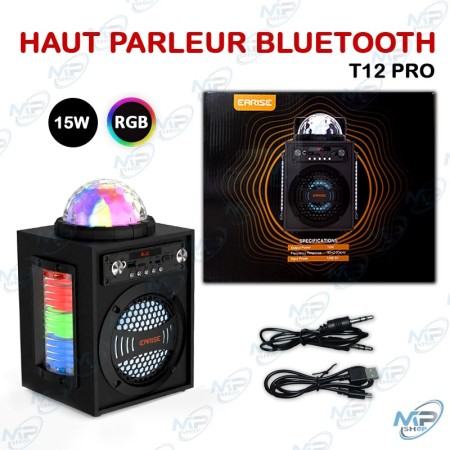 🔊 Haut-Parleur Bluetooth T12 PRO RGB – Enceinte Portable Sans Fil avec Effets Lumineux, USB, TF & AUX