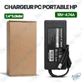 🔌 Chargeur PC Portable HP 19V 4.74A – Connecteur 7.4 × 5.0 mm – Adaptateur Secteur Compatible HP