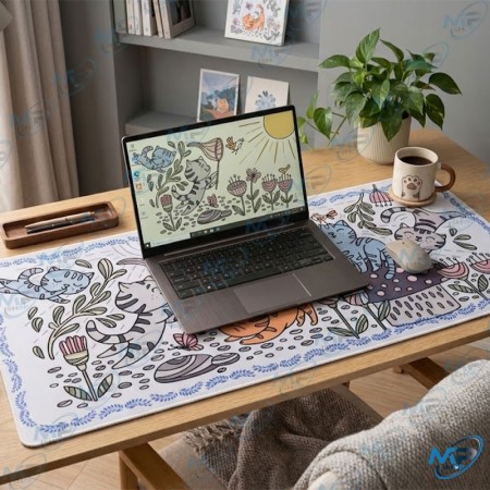 🖱️ Tapis de Souris XXL 90 × 40 cm Motif Chats – Grand Tapis de Bureau Antidérapant pour Gaming & Bureau