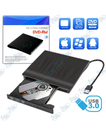 Lecteur graveur CD/DVD externe noir USB 3.0 Type C pour ordinateur