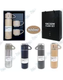 💧Coffret Thermos Voyage 500ml Inox - Bouteille + 2 Tasses, 12h Chaud/Froid