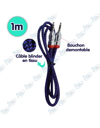 🔊Câble Audio Jack 3.5mm Tressé Anti-Nœuds (1m) - Son HD