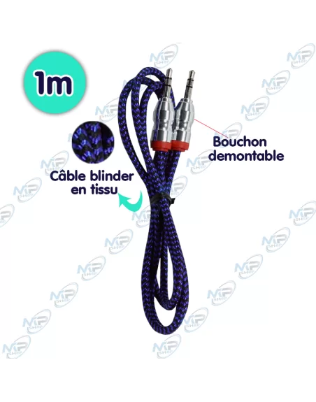 🔊Câble Audio Jack 3.5mm Tressé Anti-Nœuds (1m) - Son HD