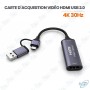 🔌  Carte de Capture Vidéo HDMI vers USB 2.0 & Type-C 4K – Adaptateur Streaming Full HD pour PC, Console et Smartphone