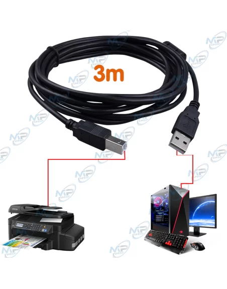🖨️Câble USB 2.0 A vers B Mâle 3M avec Filtre – Connexion Imprimante Stable