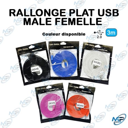 🔌 Rallonge USB Plate Mâle-Femelle 3 m USB 2.0 – Câble Extension USB pour PC, TV et Périphériques
