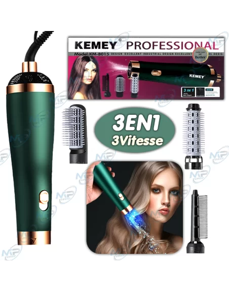 💨Brosse Soufflante 3-en-1 KEMEY - Sèche-Cheveux, Lisseur & Volume