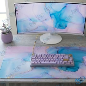 🖱️ Tapis Souris Grand Format 89,5 × 39,5 cm – Mouse Pad XXL Marbré Bleu & Rose avec Effet Doré
