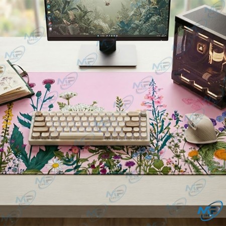 🖱️ Tapis Souris Grand Format – 89,5 × 39,5 cm – Motif Fleurs & Papillon Rose