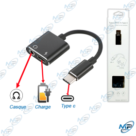 Adaptateur USB Type-C vers Jack Audio 3.5 mm + Charge