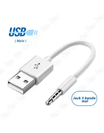 🔗Câble Jack 3.5mm Mâle (3 Bandes) vers USB Mâle | Connexion AUX