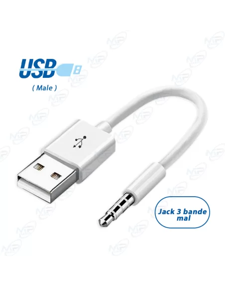 🔗Câble Jack 3.5mm Mâle (3 Bandes) vers USB Mâle | Connexion AUX