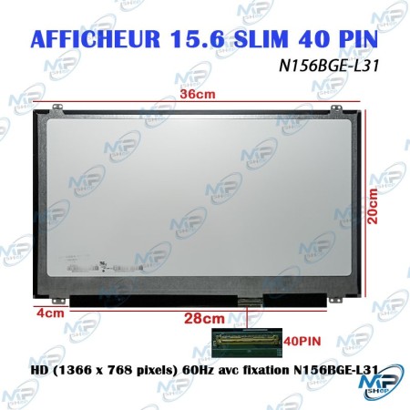 🖥️ Écran PC Portable 15.6" Slim HD 40 Pin N156BGE-L31 – 1366×768 60Hz