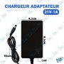 🔌 Chargeur Batterie Li-Ion 21V 1A – Adaptateur 100-240V
