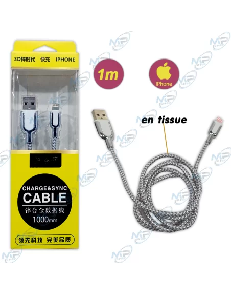 ⚡Câble iPhone Tressé 1m Charge Rapide & Synchro – Zinc Alliage Ultra-Résistant